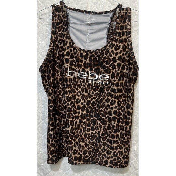 Bebe Sport Tank Top Women's 2XL Animal Print Logo Lightweight Workout Gym Yoga - Picture 1 of 4